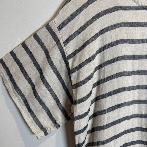 Eileen Fisher Cream & Black Striped Short Sleeve Top Linen Cotton Women's Large - Picture 2 of 14